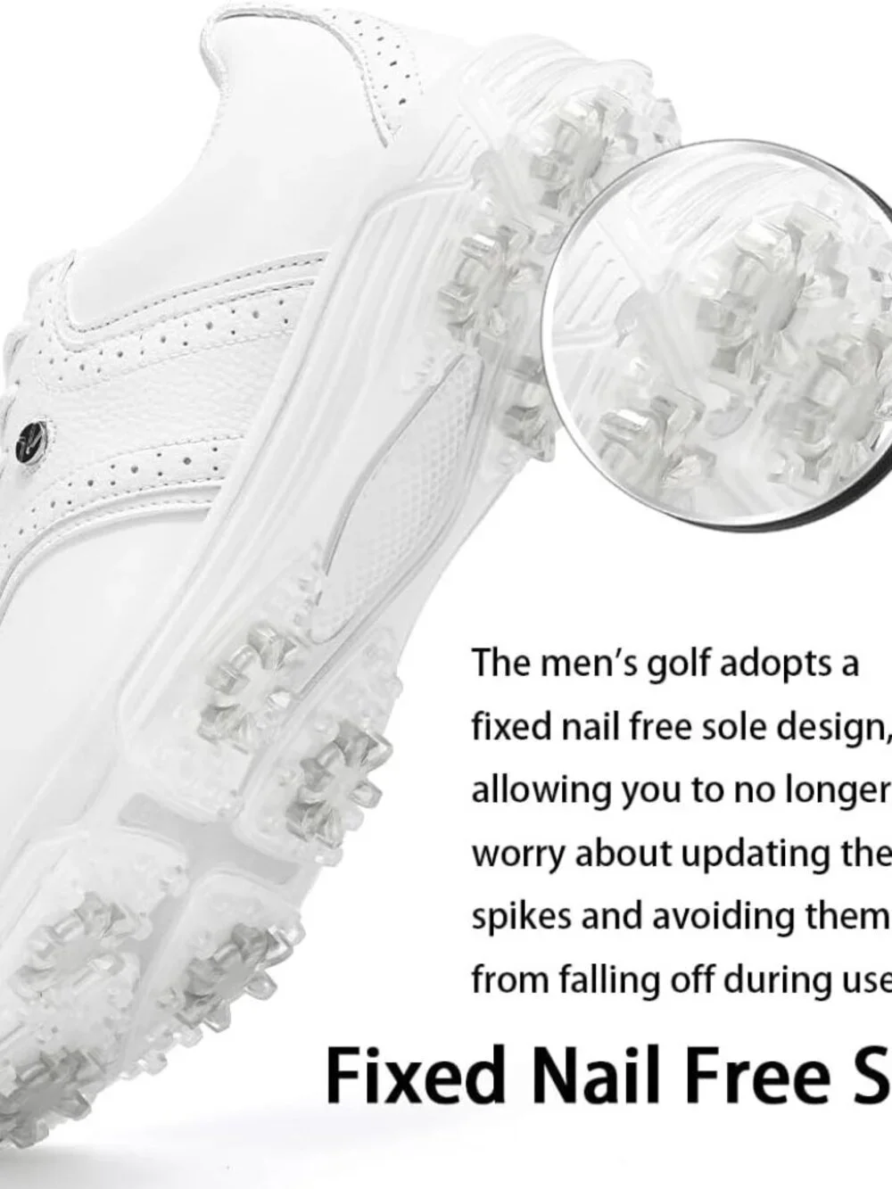 Men's White Golf Shoes Traditions Fixed Nail less Sole Waterproof Spineless